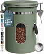 Veken Coffee Canister with Window, Airtight Stainless Steel Kitchen Food Storage Container with Lids, Date Tracker and Scoop for Grounds Coffee, Beans, Tea, Flour, Cereal, Sugar Jars, 22OZ, Green
