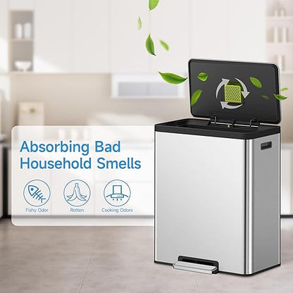20 Packs 3.15x3.15x0.32 Inch Odor Absorbing Filter Refills for EKO Trash Cans, Activated Charcoal Deodorizer Compatible with EKO Step & Touchless Garbage Cans with Built-in Filter Compartment