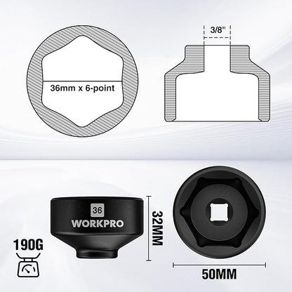 WORKPRO 36mm Oil Filter Socket Wrench, Oil Filter Removal Tool, Oil Filter Change Set, Ideal for Some Ford F250, BMW, Mini, Volvo, Audi, VW, Porsche Vehicles