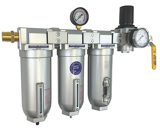 3/4" NPT Industrial (4-Stage) Moisture Removing Particulate Filter and Oil Removing Coalescing Filter and Desiccant Air Dryer and Air Pressure Regulator