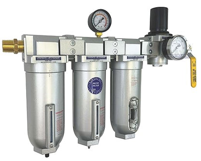 3/4" NPT Industrial (4-Stage) Moisture Removing Particulate Filter and Oil Removing Coalescing Filter and Desiccant Air Dryer and Air Pressure Regulator