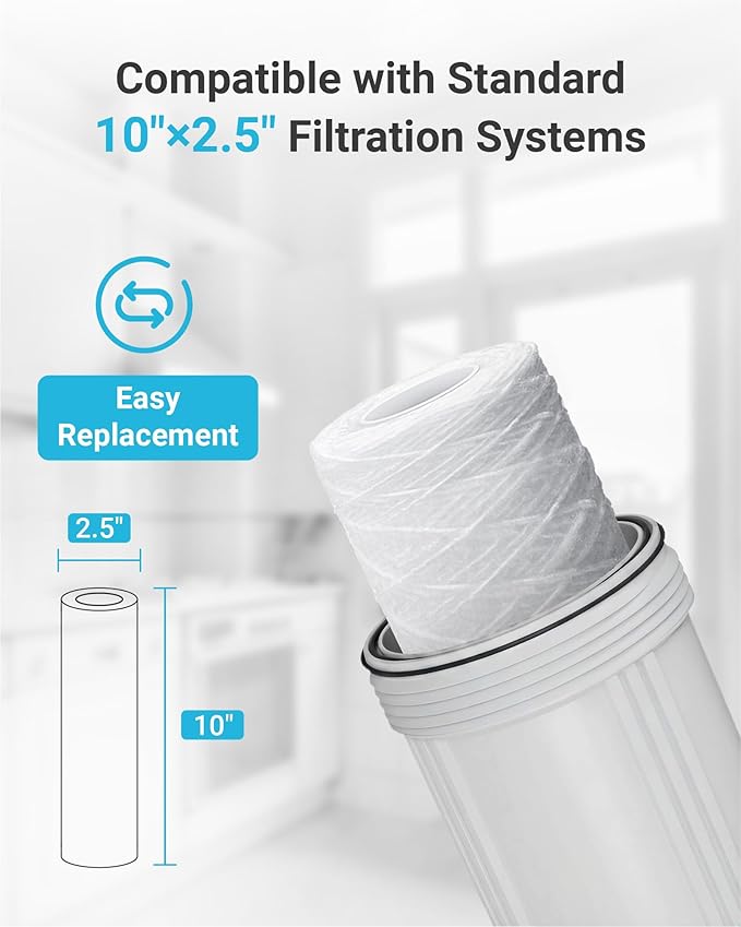 AQUA CREST AP110 5 Micron 10"x2.5" String Wound Whole House Water Filter Replacement for 3M® Aqua-Pure AP110, Culligan® P5, APEC, GE FXUSC, Whirlpool®, Any 10" x 2.5" Home Water Filter, Pack of 4