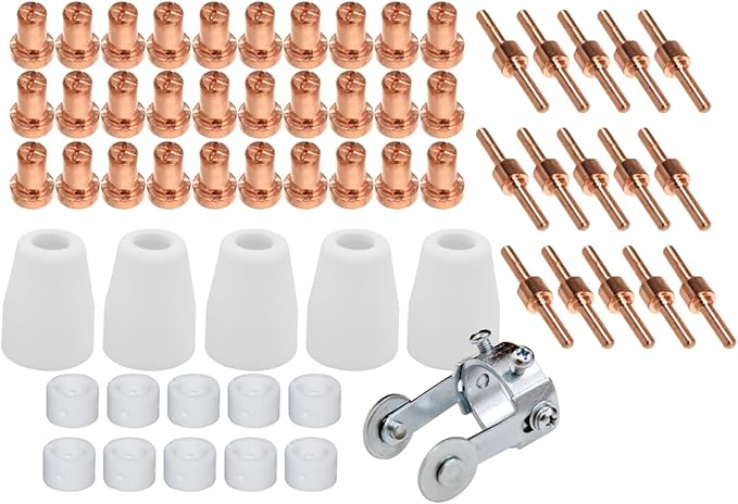 61Pcs PT31 Plasma Cutting Consumables with PT-31 Roller Guide Fit CUT-40 CUT-45 CUT-50D JG-40 LG-40 CT-312 Plasma Cutter Torch Nozzle Electrode Accessories