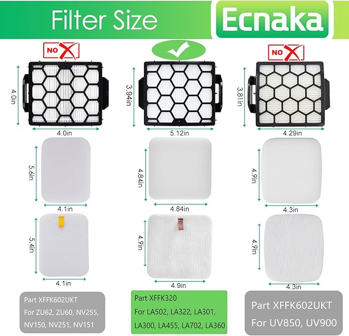 LA502 Filters Replacement for Shark LA502, LA322, LA301, LA300, LA351,LA360,LA401, LA455, LA500, LA502, LA702 Rotator Lift-Away ADV DuoClean PowerFins Upright Vacuum (Not fit UV850 UV900 vacuum)