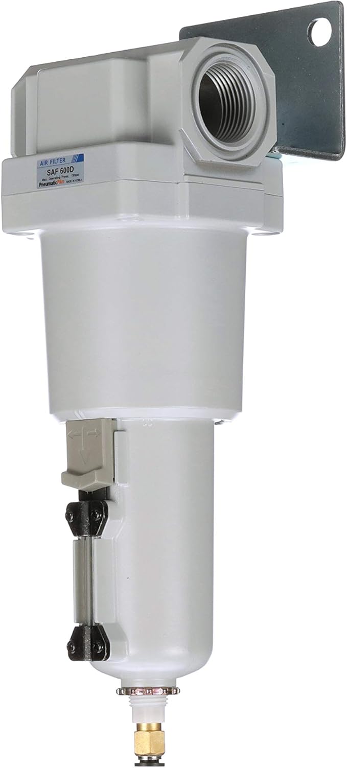 PneumaticPlus SAF600-N10BD-MEP Compressed Air Particulate Filter 1" NPT, 10 Micron - Metal Bowl w/Auto Drain, Bracket