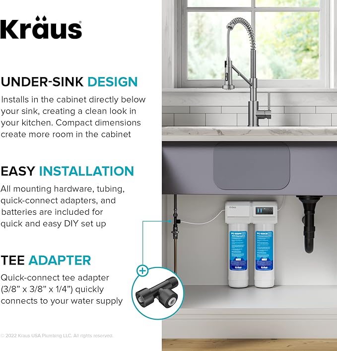 KRAUS Purita 2-Stage Carbon Block Under-Sink Water Filtration System with Digital Display Monitor, FS-1000, White