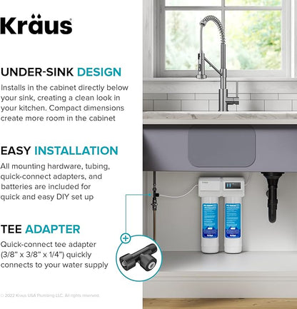 KRAUS Purita 2-Stage Carbon Block Under-Sink Water Filtration System with Digital Display Monitor, FS-1000, White