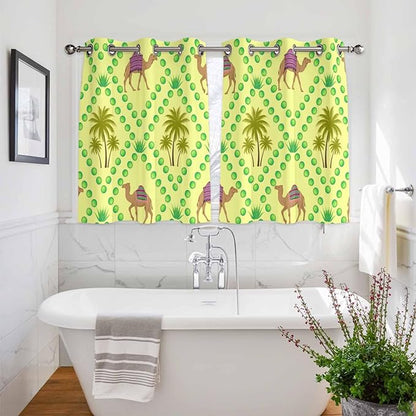 2 Panel Kitchen Cafe Curtains, Desert Sand Camels Sunlight Filtering Nature Air Through, Home Decor Window Covering Tier Curtains for Bedroom Living Room Palm Trees Tropical Plants Polka Dot Yellow