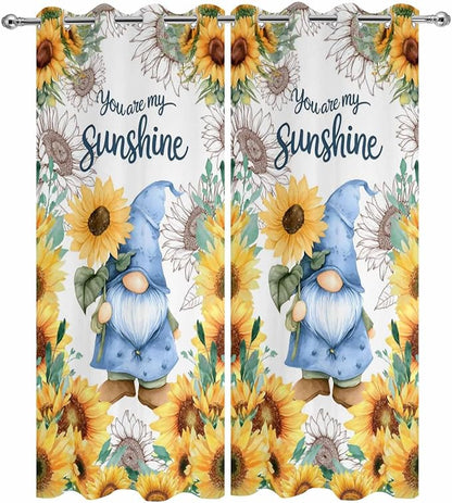 Summer Outdoor Curtains for Patio Sunflowers Gnome Eucalyptus Leaves Waterproof Outside Curtains with Grommet Top Weatherproof Curtain for Cabana Pergola Gazebo, 2 Pack, 54" W x 84" L