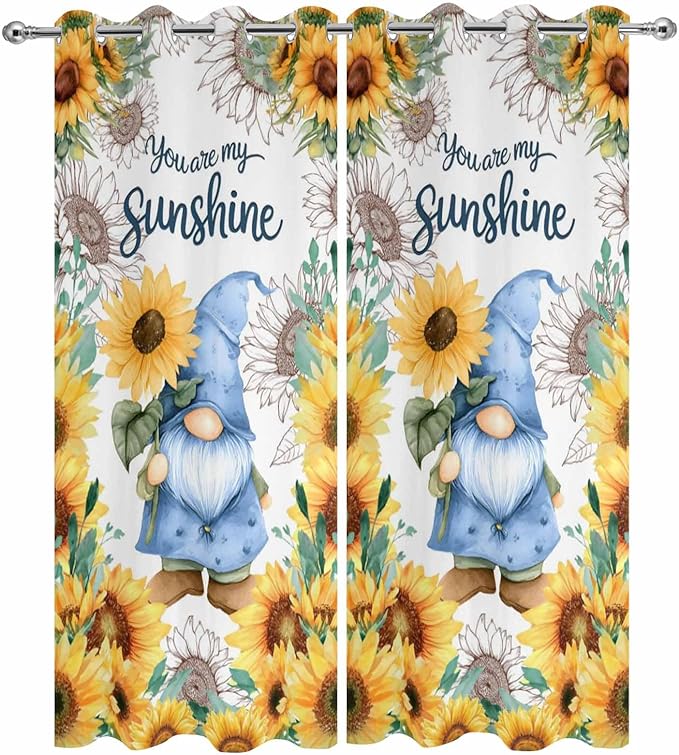 Summer Outdoor Curtains for Patio Sunflowers Gnome Eucalyptus Leaves Waterproof Outside Curtains with Grommet Top Weatherproof Curtain for Cabana Pergola Gazebo, 2 Pack, 54" W x 95" L