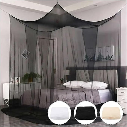 Canopy Bed Curtains Black/White/Beige Elegant Lace Canopy Curtain for Double King Size Bed(White)