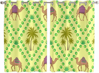 2 Panel Kitchen Cafe Curtains, Desert Sand Camels Sunlight Filtering Nature Air Through, Window Decor Tier Curtains for Living Room 104W x 72L inch Palm Trees Tropical Plants Polka Dot Yellow