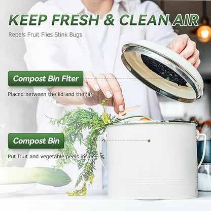 Charcoal Filters for Compost Bucket, 6 Pack Compost Bin Filter, 6.7 inch Compost Filters for Countertop Bin, Fits Most Kitchen Compost Bins, Long-Lasting Odor Elimination
