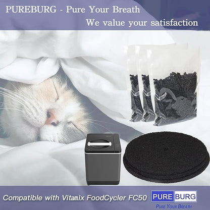PUREBURG FC-50 Odor Absorbing Carbon Refills Pack Compatible with Vitamix FoodCycler FC50, Collecton Lid Filter Carbon filters 3+3