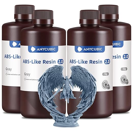 ANYCUBIC 2nd Gen Resin Technology ABS-Like Resin 2.0 Bundle, 3D Printer Resin with High Toughness, More Precise Details, Wide Compatibility for All LCD Resin 3D Printers (Grey, 4kg in Total)