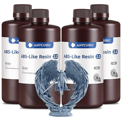 ANYCUBIC 2nd Gen Resin Technology ABS-Like Resin 2.0 Bundle, 3D Printer Resin with High Toughness, More Precise Details, Wide Compatibility for All LCD Resin 3D Printers (Grey, 4kg in Total)