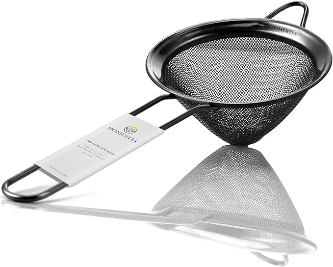 Homestia 304 Stainless Steel Fine Mesh Strainer for Kitchen, Cocktail Sieve Sifters for Food, Liquid Strainer Cup for Food, Drinks, Tea, Coffee, Juice, Noodles, Flour, Vegetable (Black)