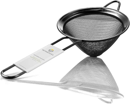 Homestia 304 Stainless Steel Fine Mesh Strainer for Kitchen, Cocktail Sieve Sifters for Food, Liquid Strainer Cup for Food, Drinks, Tea, Coffee, Juice, Noodles, Flour, Vegetable (Black)
