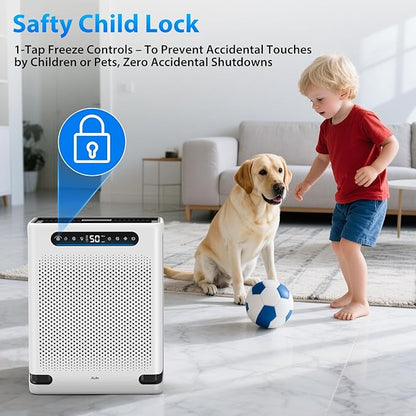 Air Purifiers for Home Large Room Up to 2600 Ft², HEPA Air Purifier with Washable Filter & Air Quality Display, Powerful Turbo Mode Air Cleaner for Pet Hair Odors Smoke Dust, HAP605