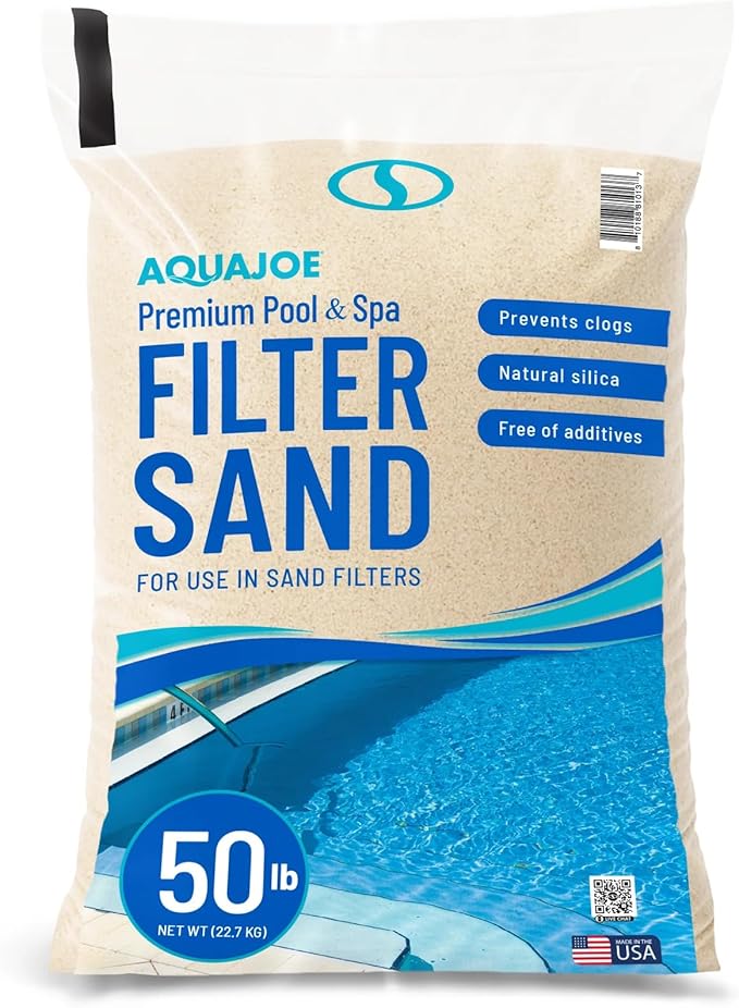 Aqua Joe Premium Pool and Spa Filter Sand, Natural Silica, 50 Lb Bag - Above Ground and Inground Swimming Pool System Accessory for Care, Cleaning, and Maintenance, FLTSAND50