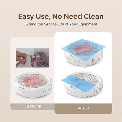 MelodySusie 200 Sheets Nail Dust Collector Filter Paper, Disposable Dust Vacuum Filter with 6pcs Sticky Back Hook for Most Nail Dust Fan Extractor Machine, Nail Tech Supplies for Salon & Home