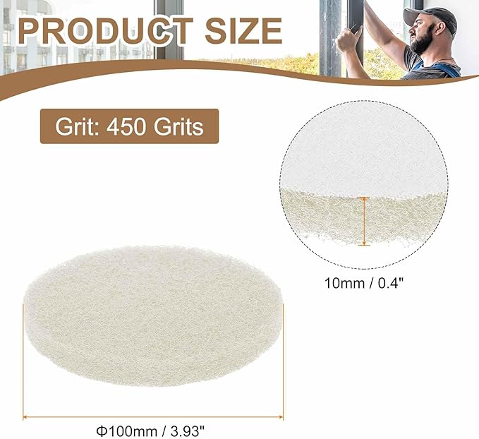 HARFINGTON 24pcs Scrubber Scouring Pads 450 Grits 4 Inch Drill Power Brush Hoop and Loop Surface Conditioning Disc Drill Scuffing Disc Scrub Pads for Home Kitchen Cleaning, White