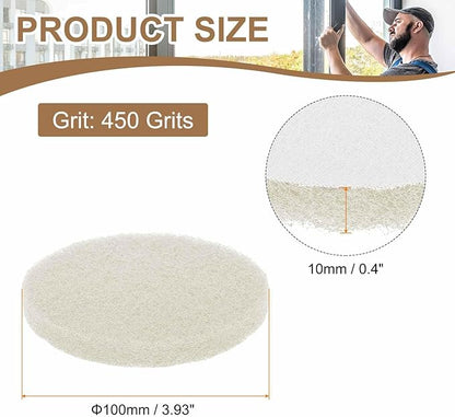 HARFINGTON 24pcs Scrubber Scouring Pads 450 Grits 4 Inch Drill Power Brush Hoop and Loop Surface Conditioning Disc Drill Scuffing Disc Scrub Pads for Home Kitchen Cleaning, White