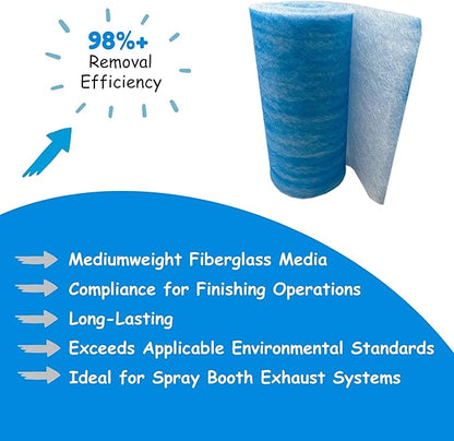 Paint Booth Exhaust Fiberglass Filter Roll, Blue/White Paint Arrestor for Spray Booth (48" x 100ft)