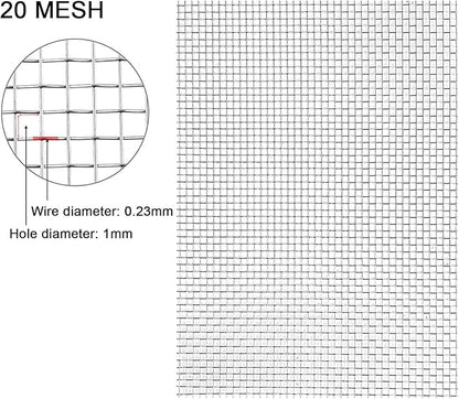 Stainless Steel Woven Wire Mesh Metal Woven Mesh, 20 Mesh Stainless Steel Air Vent Mesh Cabinets Wire Mesh Insect Screen for Vent, Filter, Window, Garden