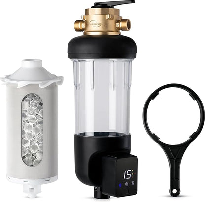iSpring WSP100SL-ARJ-BP, NSF Certified, Whole House Spin Down Sediment Water Filter with 4 Modes Bypass, Include Siliphos Helps Prevent Scale, Clear Housing, Jumbo Size with Touch-Screen Auto Flushing