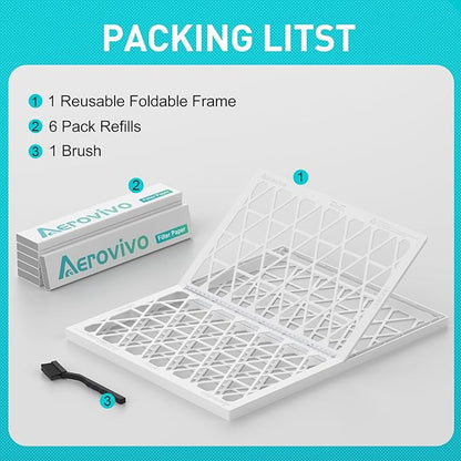 14x20x1 Refillable Air Filter Kit, MERV 8, 1 Reusable Foldable Frame ＆ 6 Refills, Fits Most AC HVAC Furnace Devices, Actual Size 13.75x19.75x0.75in