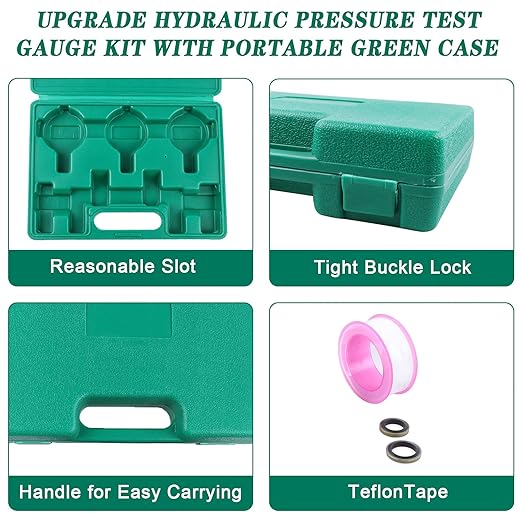 SINOCMP Hydraulic Pressure Test Kit, 3 Pressure Gauges 25Mpa/40Mpa/60Mpa 6 Test Couplings 3 Test Hoses 1 Storage Case Diagnosis Tester Gauge Set for Excavator Construction Machinery Upgraded Version