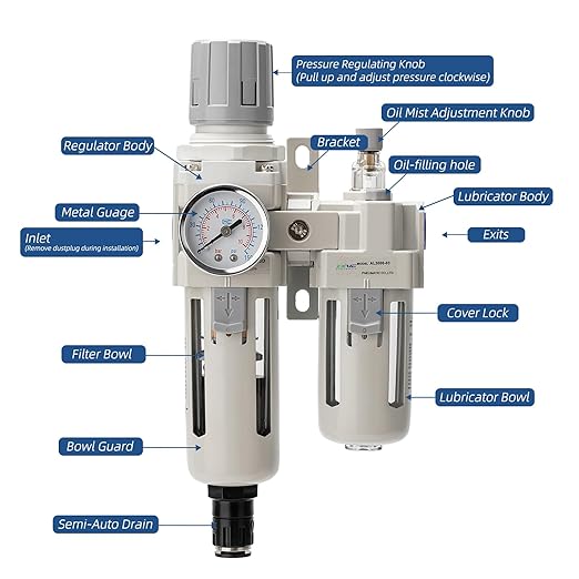 3/8" NPT Auto-Draining Air Filter Regulator Combo with Precision Pressure Gauge | Oil/Water Separator for Compressed Air Systems (0-150 PSI) | Heavy-Duty Brass Construction
