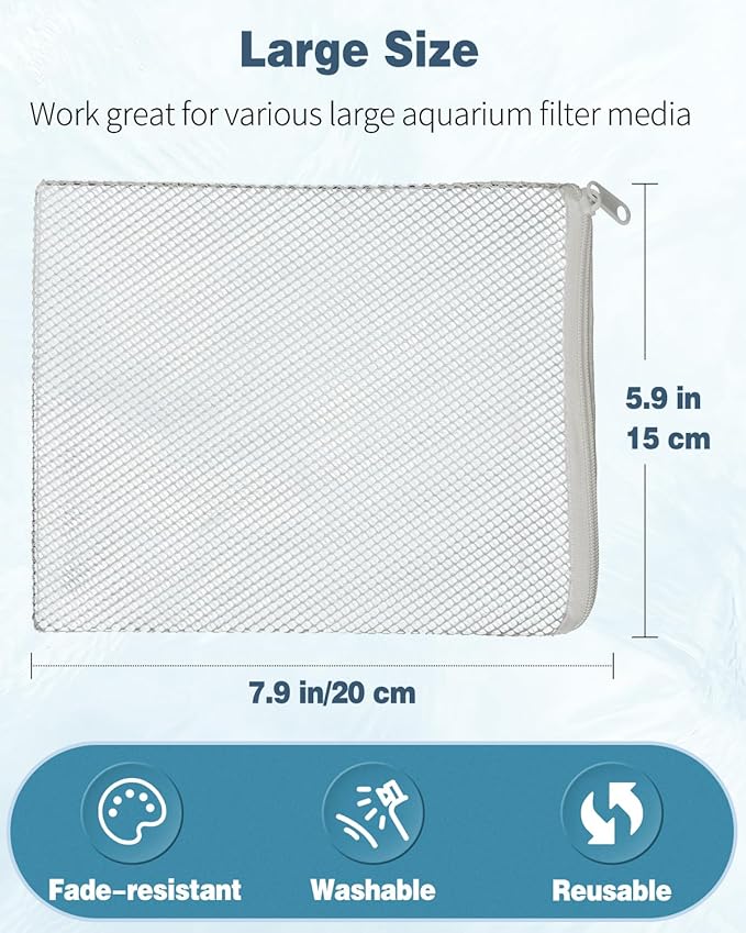 Pawfly 12 Pack Black & White Aquarium Filter Media Bags, Fish Tank Fine Mesh Bag with Plastic Zipper Aquarium Reusable Mesh Bag for Activated Carbon Bio Filter Balls Filter Stones, 7.9" x 5.9"