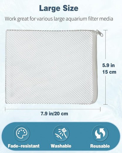 Pawfly 12 Pack Black & White Aquarium Filter Media Bags, Fish Tank Fine Mesh Bag with Plastic Zipper Aquarium Reusable Mesh Bag for Activated Carbon Bio Filter Balls Filter Stones, 7.9" x 5.9"