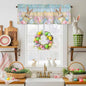 Kitchen Valances for Window, Spring Easter Eggs Rabbit Flower Light Filtering Rod Pocket Valance Curtain, Plant Colorful Wood Grain Short Curtains Window Topper for Bedroom Living Room 42x12in