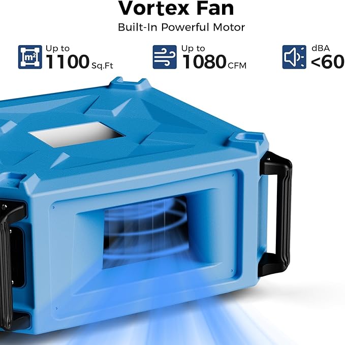 ALORAIR Hanging 270° Intake Air Filtration Systems Woodworking Remote Control, 2 Stage Air Flow(780/1080CFM) Strong Vortex Fan, Ceiling Mounted Dust Collector for Garage, Work Shop, Purecare 1080