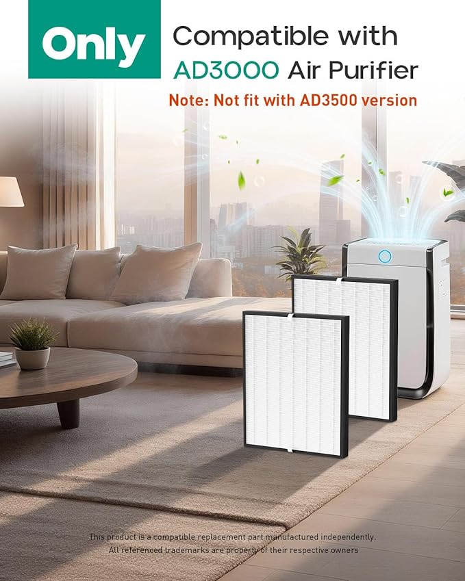 Replacement Filter Compatible with Air Doctor AD3000 AD3000M AD3000Pro Air Cleaner Purifier, Not for AD3500 Version, Include 2 High-Performance Filters