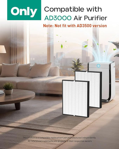 Replacement Filter Compatible with Air Doctor AD3000 AD3000M AD3000Pro Air Cleaner Purifier, Not for AD3500 Version, Include 2 High-Performance Filters