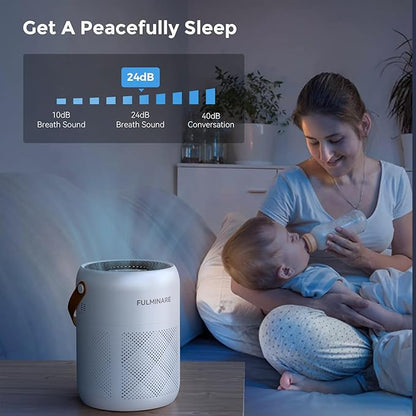 FULMINARE Air Purifiers for Home Bedroom H13 True HEPA Air Purifier, 3 Speeds, Timer, Quiet Air Cleaner With Night Light, Portable Small Desk Air Purifier for Smoke, Kitchen, Office, White