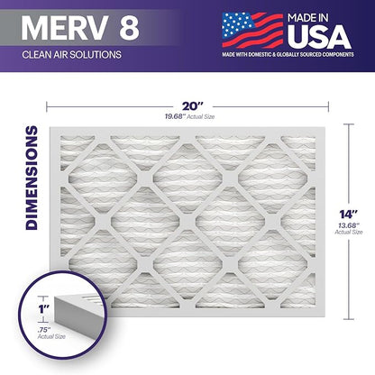 BNX TruFilter 14x20x1 Air Filter MERV 8 (12-Pack) - MADE IN USA – Dust & Pet Defense Electrostatic Pleated Air Conditioner HVAC AC Furnace Filters for Dust, Pet, Mold, Pollen MPR 600 – 700 & FPR 5