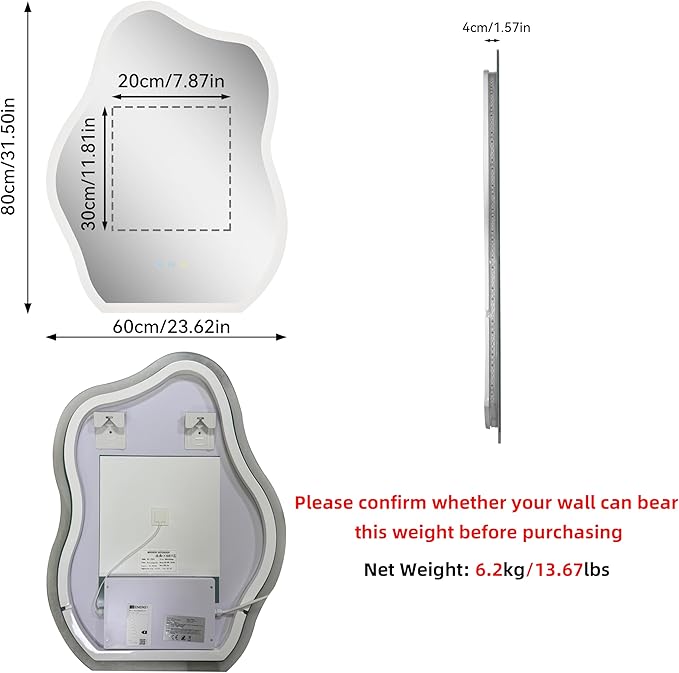 LUVODI Lighted LED Bathroom Mirror: 31.5”x24” Cloud Shape Wall Mounted Vanity Mirror with Bright Back Lit - Smart Dimmable Mirror Anti Fog with Touch Switch for Bedroom Living Room