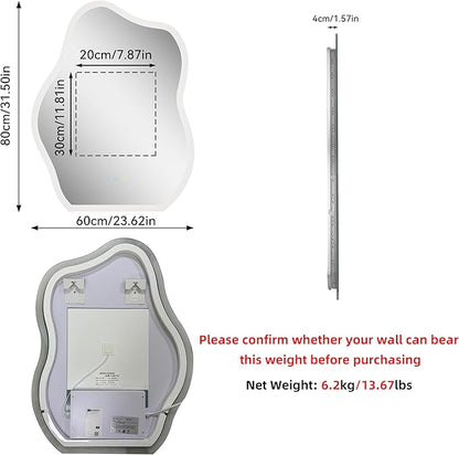 LUVODI Lighted LED Bathroom Mirror: 31.5”x24” Cloud Shape Wall Mounted Vanity Mirror with Bright Back Lit - Smart Dimmable Mirror Anti Fog with Touch Switch for Bedroom Living Room