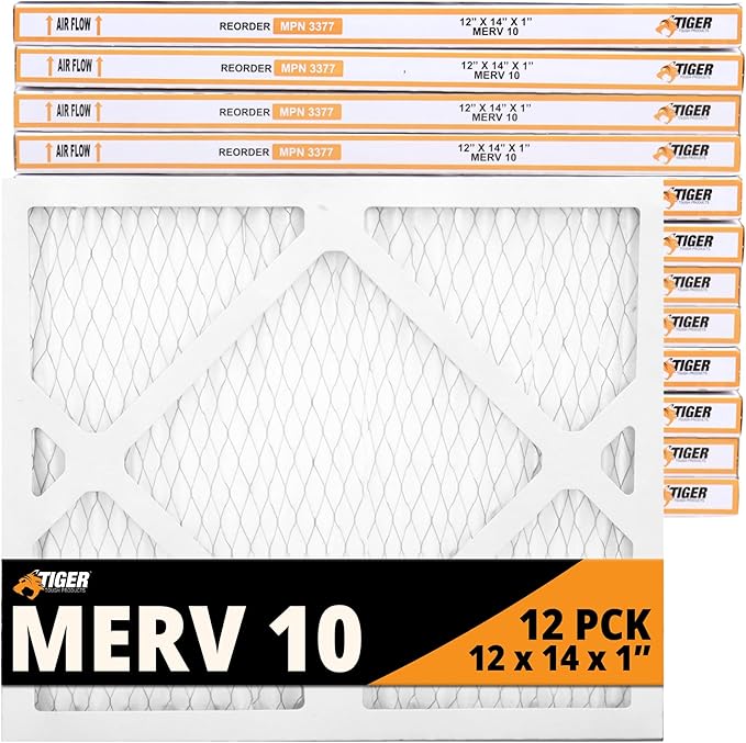 Tiger Tough MERV 10 Air Filters, 12x14x1 – MPR 1000 Pleated HVAC AC Furnace Filter Replacement for Home, Pack of 12