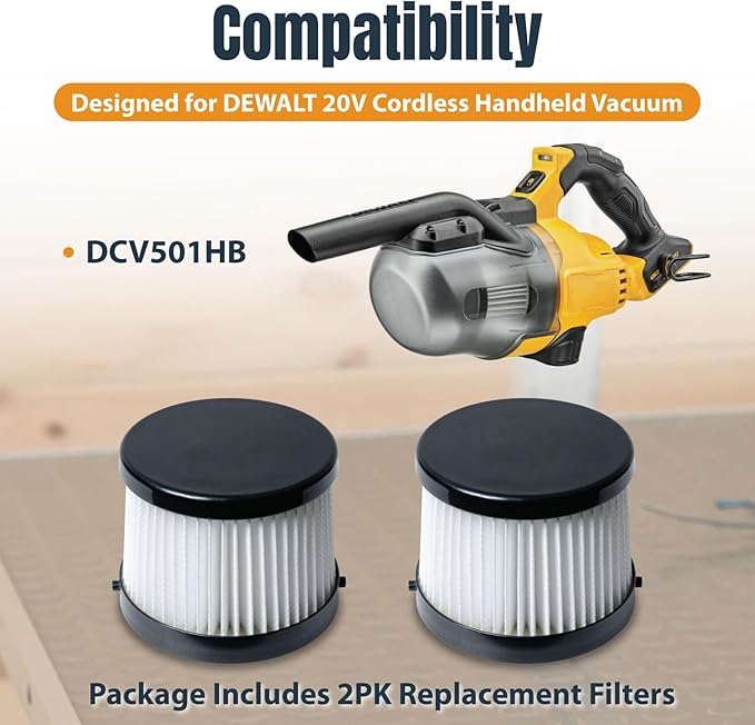 POWERTEC DCV5011H HEPA Filters for DeWalt DCV501HB 20V Cordless Handheld Vacuum 4 Pack, Cartridge Filter for DeWalt Vacuums (75122-P4)