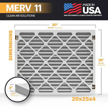 BNX TruFilter 20x25x4 Air Filter MERV 11 (20.50’’ x 25.18’’ x 4.00‘’ (Compatible with Aprilaire 210) (2-Pack) MADE IN USA Furnace Filters HVAC AC Furnace Filters for Allergy Dust, Pet, MPR 1200 FPR 7