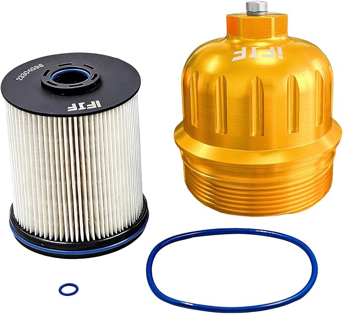 iFJF TP1015 Fuel Filter and 134001 Housing Cap Replacement for Duramax 6.6L 2017-2024 Chevy Silverado/GMC Sierra 2500HD 3500HD L5P Diesel Engine (Gold Cap)