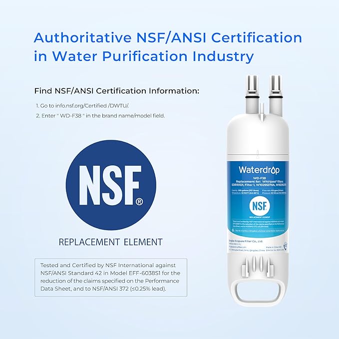 Waterdrop EDR1RXD1 Replacement for Everydrop® Filter 1,W10295370A, EDR1RXD1B, P8RFWB2L, P4RFWB, Kenmore® 46-9081, 46-9930, WD-F38 Refrigerator Water Filter, 2 Filters