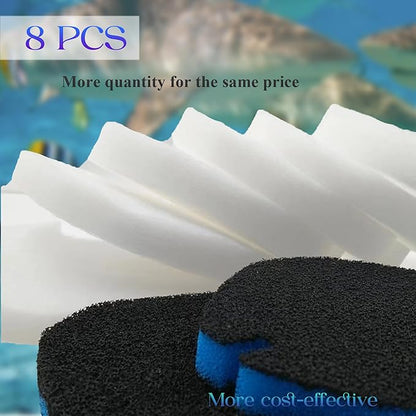 Replacement Canister Filter Pads Compatible with AMOSIJOY 172/225/265GPH, 6 White Floss and 2 Coarse Filter Pads for Pondforse 172/225/265GPH Aquarium (8)