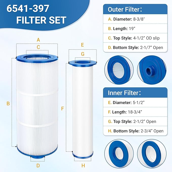 6541-397 Pool Spa Filter Cartridge Compatible with Sundance Filter 880 Series,Outer Filter 6473-165 with Inner Filter 6473-164 Hot Tub Spa Pool Replacement Cartridge